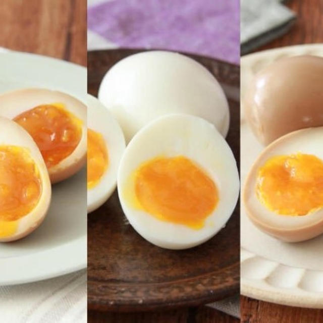 鶏ガラスープで作る煮卵が病みつきの味！ 半熟煮卵のレシピを3種類の味つけで作ってみました。