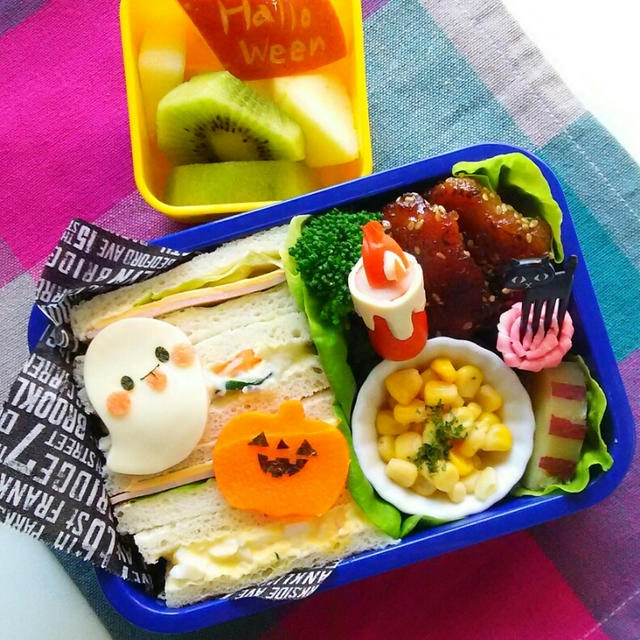 キャラ弁♡のせるだけ簡単‼サンドイッチのハロウィン弁当