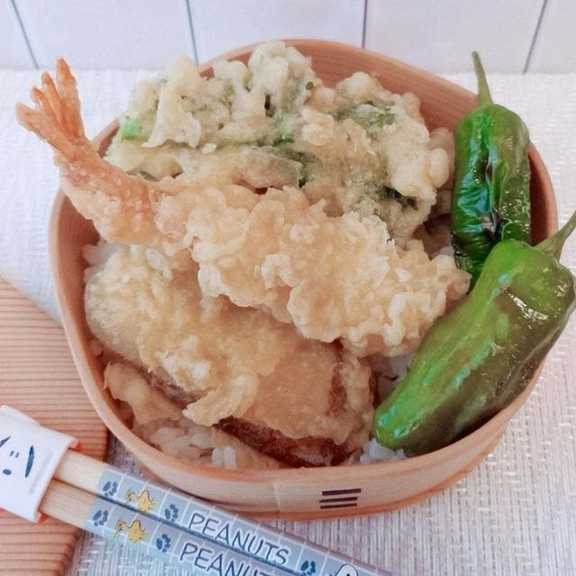 天ぷらのせて天丼弁当【わっぱ弁当】 #節約弁当