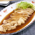 中華風レンジ蒸し鶏。　と味噌バターかぼちゃの晩ご飯。