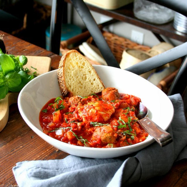 Eggs and Veggie Balls in Tomato Sauce卵とベジ団子トマトソース煮込み