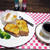 ガーリックチーズトースト＆フルーツヨーグルトの朝食