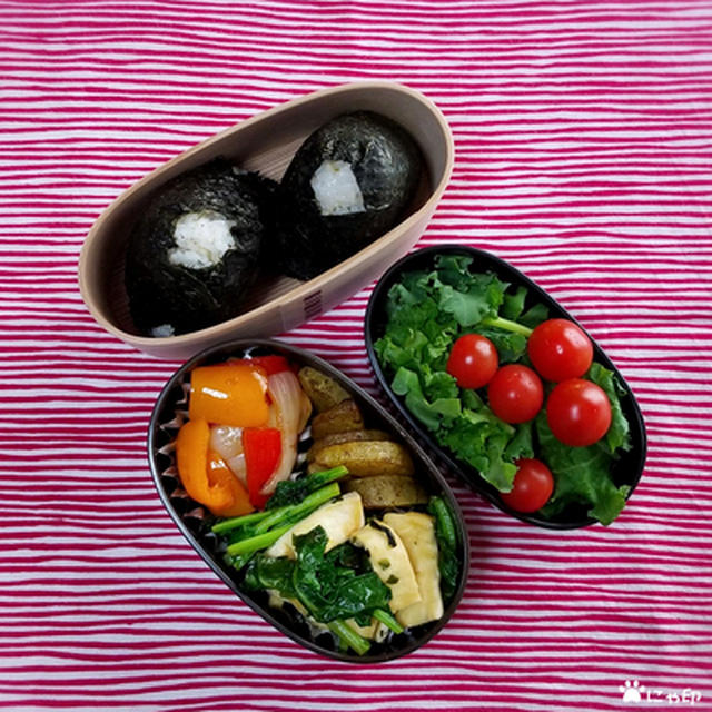 今日のMy弁当「油揚げとかぶれ菜のわかめスープ炒め」