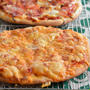 ピザ（強力粉100％・レンジ発酵）。週末の昼ごはん。