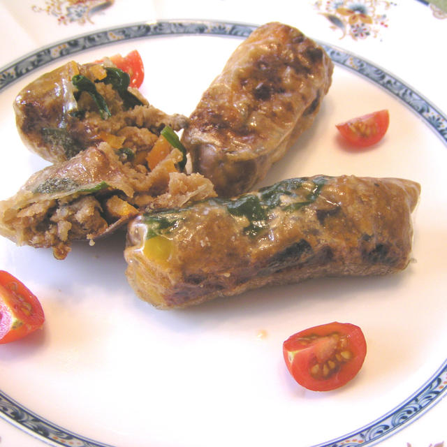 中華風味噌おからを使って・・・ライスペーパー春巻きand油揚げの包み焼き