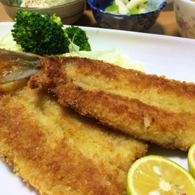 柚子塩をぬってオリーブオイルでいわしの揚げ焼き＆京君♪