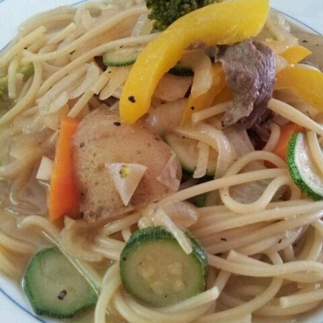 お昼に残り物でパスタ☆