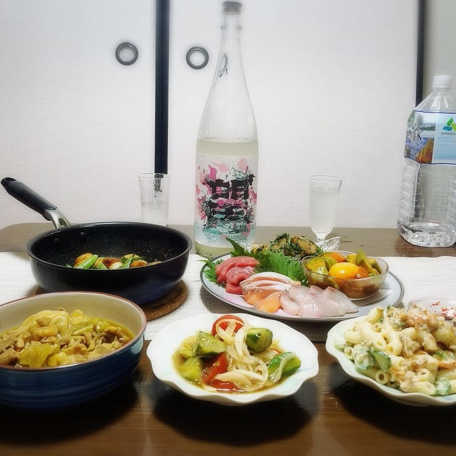 【家飲み/日本酒】 望 スプラッシュ！純米大吟醸 おりがらみ生 * 新にんにくとスナップエンドウの炒め物