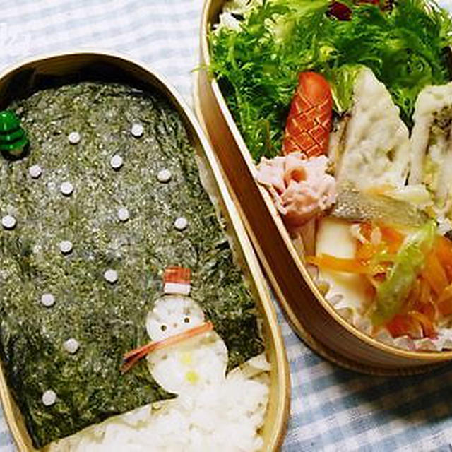 キャラ弁**海苔きり雪だるま