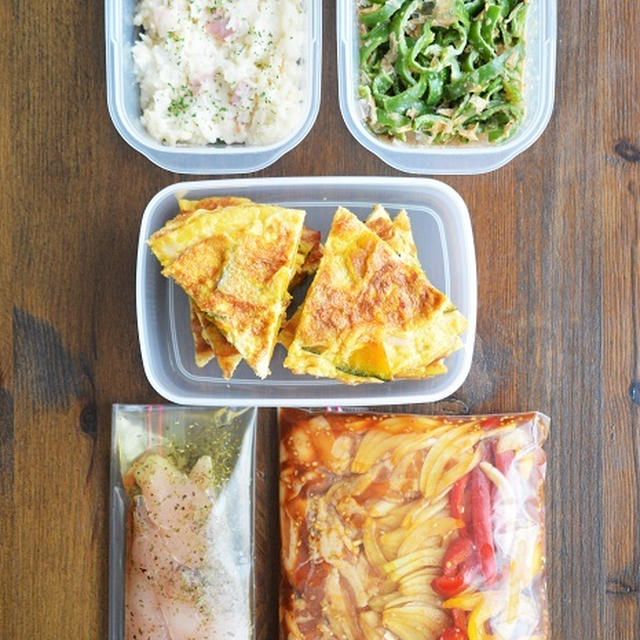 週の半ばに追加した「作り置き」と、それを使った姉さん弁当（←オール作り置きおかずです）