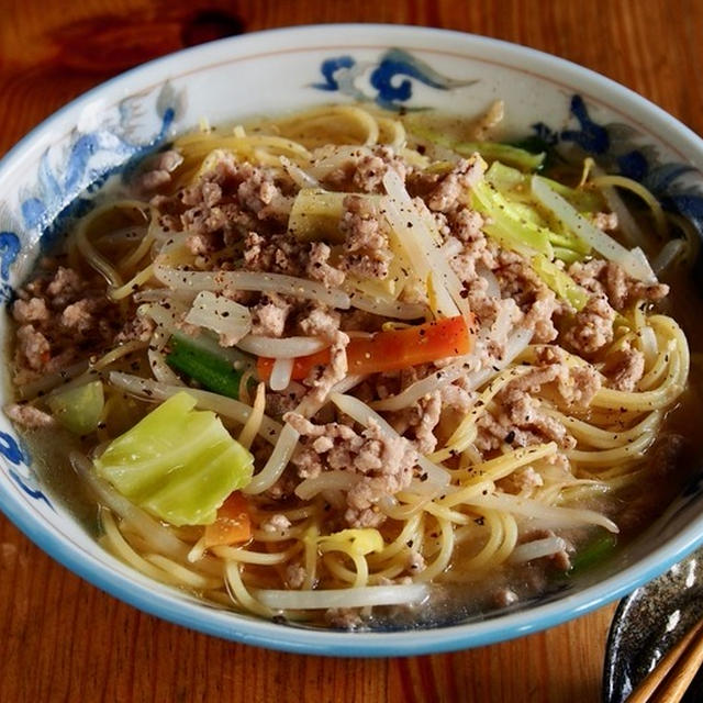 【フライパン一つでスパゲティ】味噌ラーメン風スープスパゲティ