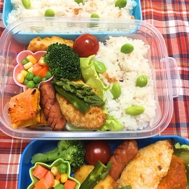 魚焼きグリル大活躍☆梅・しらす・枝豆ご飯のお弁当