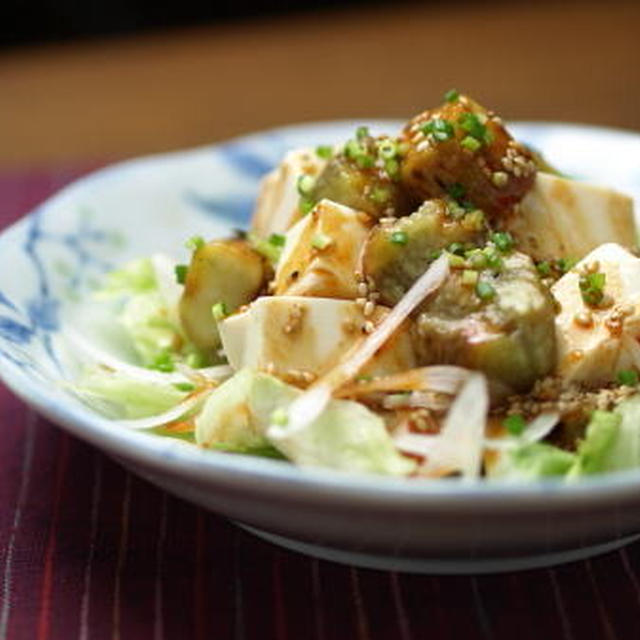 焼きなすと豆腐のサラダ　＆　Dish forDish for JAPAN　宝島社チャ リティ本「レシピブログ少ない電力＆火力でおいしくつくる」