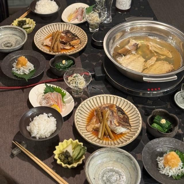 1尾の鯛を2日にかけて食べる2日目〜 あら炊き、炙りとしらすとかの夜ごはん