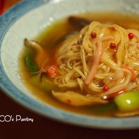 青梗菜と椎茸の中華スパゲティ