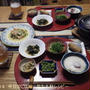 3/4の晩ごはん　すじこんラスト～♪小鉢６品＋シーフードマリネで日本酒で♪
