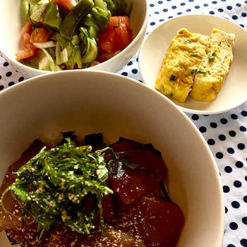 はまちの漬け丼・かぼちゃサラダサンド・マヨソースサンド