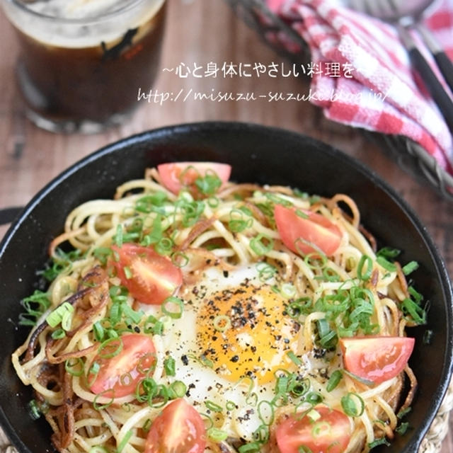 パリパリ食感が美味しい♪めんたいマヨ焼きパスタ