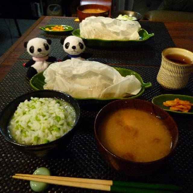 豆がゆ＆メカジキのレモンタイム蒸し献立