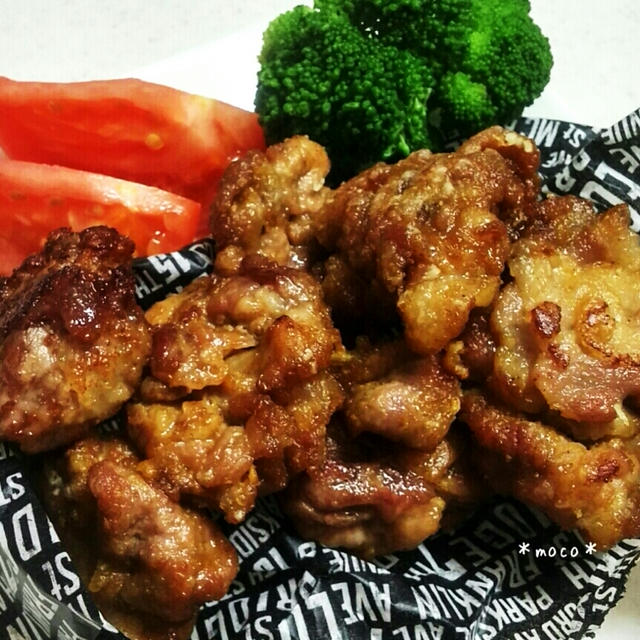 ＊作ってみたよ♪豚の唐揚げと豚キャベツのカレー炒め