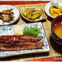 秋刀魚の蒲焼と野菜のおかず三品