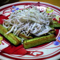 干しキュウリ炒め〜しらすのっけ盛り