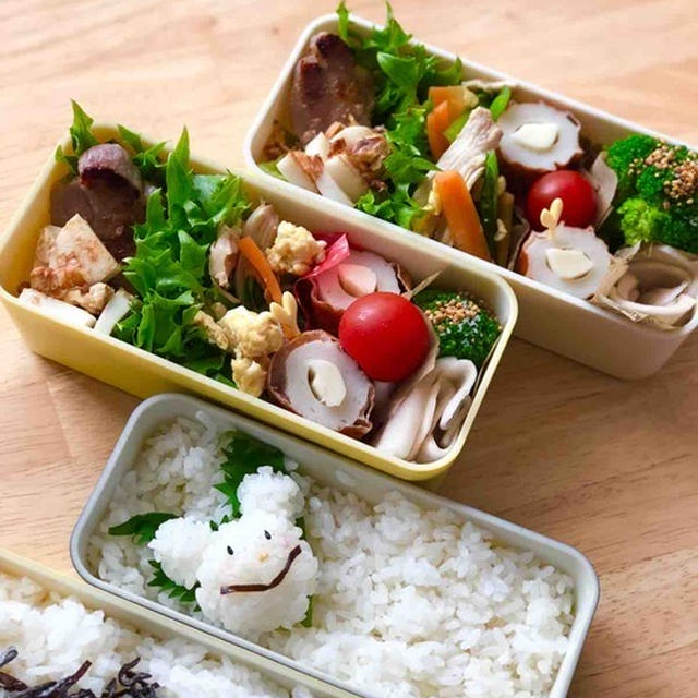 【 JKと夫2人分のお弁当＊くまさん入り 】