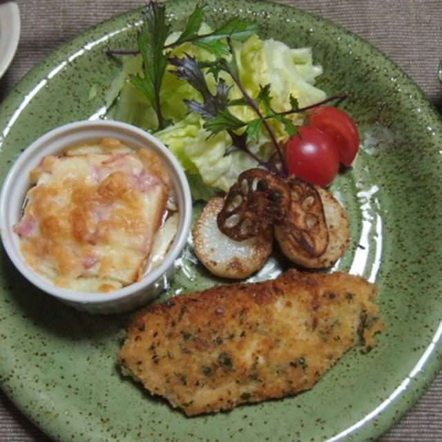 香味パン粉のささみカツレツ　　リメイク！ロールキャベツの残りキャベツをキャベツグラタンスープに