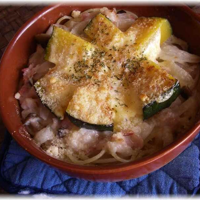秋の食材で　かぼちゃのスパゲティーグラタン＆いわしとお野菜のスパゲティー