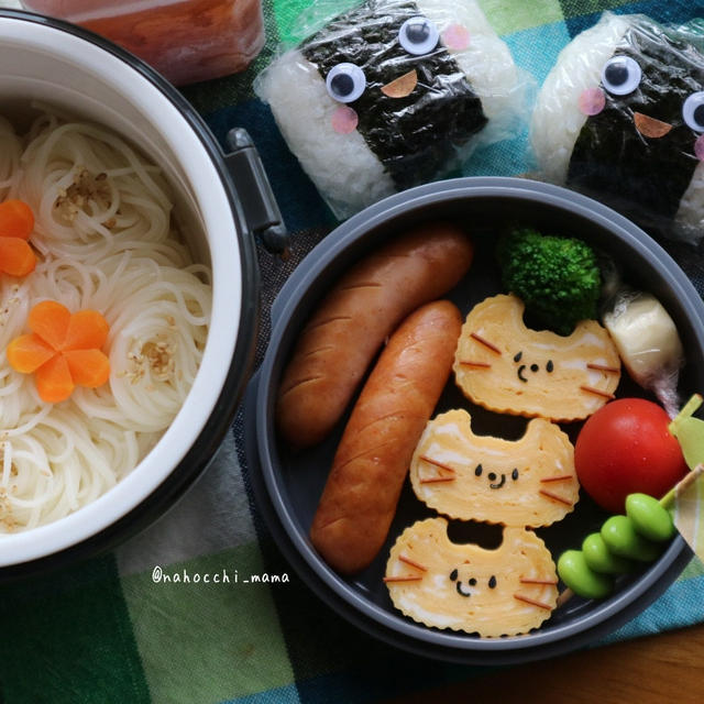 卵焼きねこちゃん☆長男のそうめん弁当
