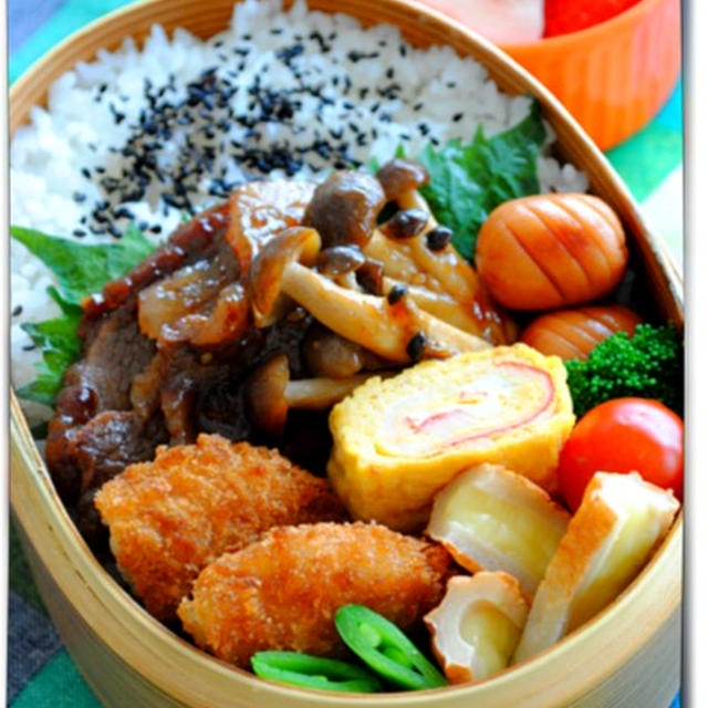 牛肉ときのこのオイスターソース炒めのお弁当（息子弁）