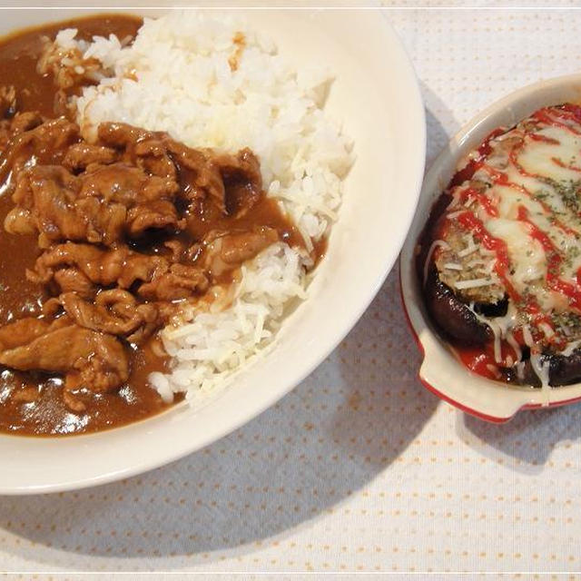 ハヤシライスと茄子の肉詰め