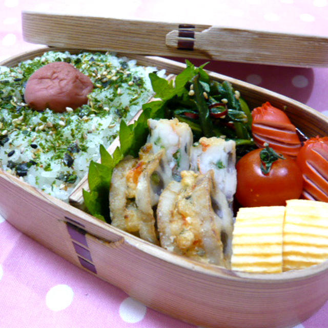 蓮根の海老はさみ揚げのお弁当☆+゜