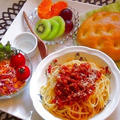お子様用のランチ！高野豆腐は栄養満点！ミートソーススパゲティーに加えていただきます♪