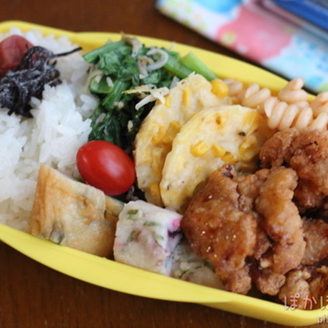 コーンのチーズ焼きetc　弁当【前日の作り置き】の様子