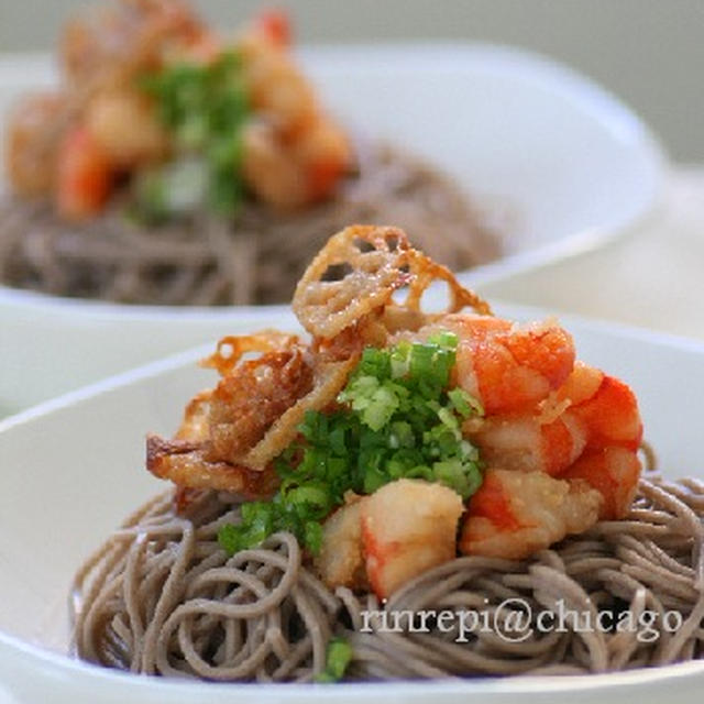 素揚げれんこんと海老の　ぶっかけとろろ蕎麦