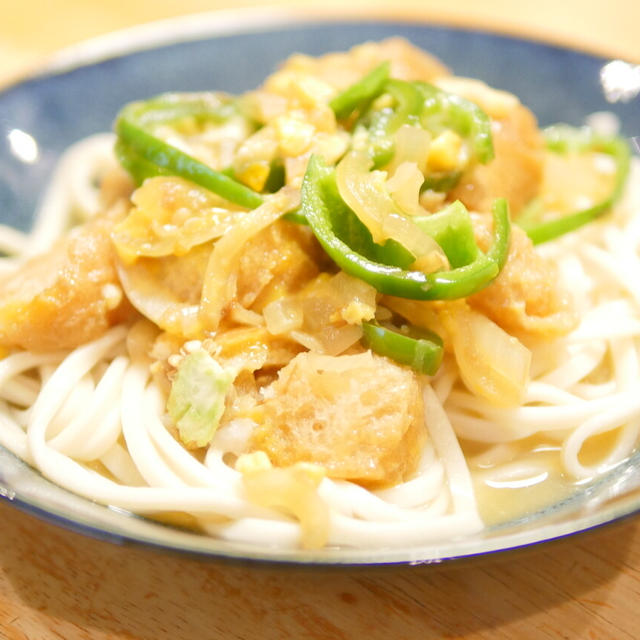 【レシピ・レビュー】牛丼の作り方で、牛をあぶら麩に変えて「あぶら麩稲庭うどん」