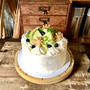 誕生日　#バースデーケーキ　白桃のコンポートとメロンのケーキ