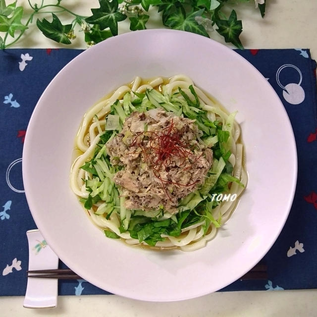 冷凍うどんとサバ缶で♪火を使わない！サバ缶の柚子胡椒冷やしうどん