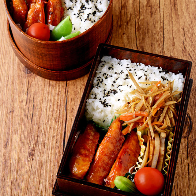 【今日のおべんと】手羽中の甘辛焼き（ケチャップ風味）のお弁当