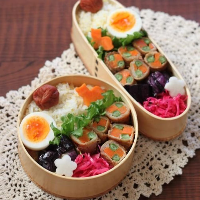 インゲンと人参の肉巻き ✿ 沖縄そばの日♪