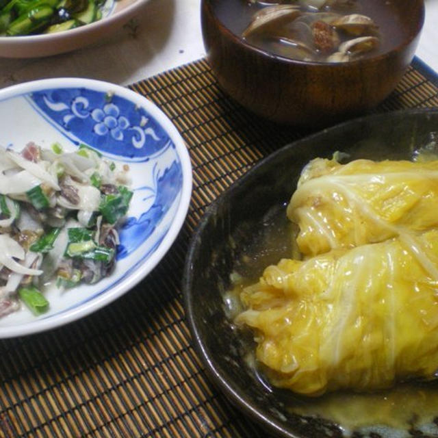 和風ロールキャベツと鰹のなめ味噌和え