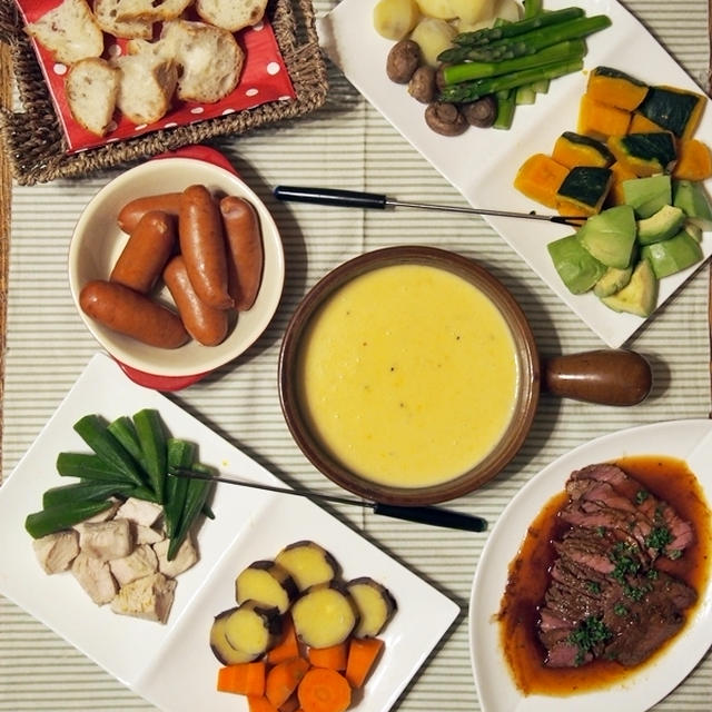 豆乳かぼちゃ餅 の チーズフォンデュ。