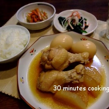 鶏肉と卵のこっくり煮と色々お野菜