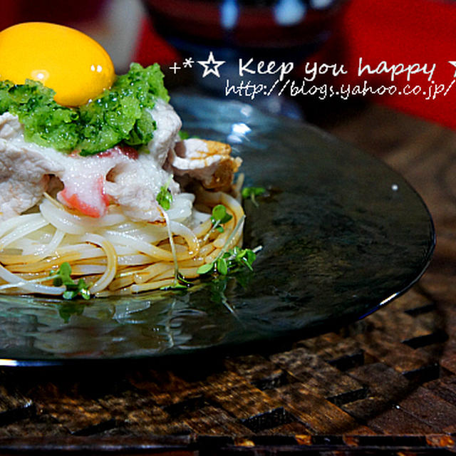 +*とろろときゅうりの豚しゃぶ冷やしうどん+*