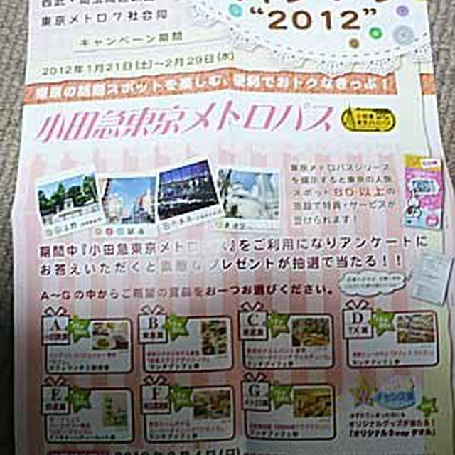 東京メトロパスキャンペーン2012　抽選でランチ、アフタヌーンティー　ペア券等が当たります