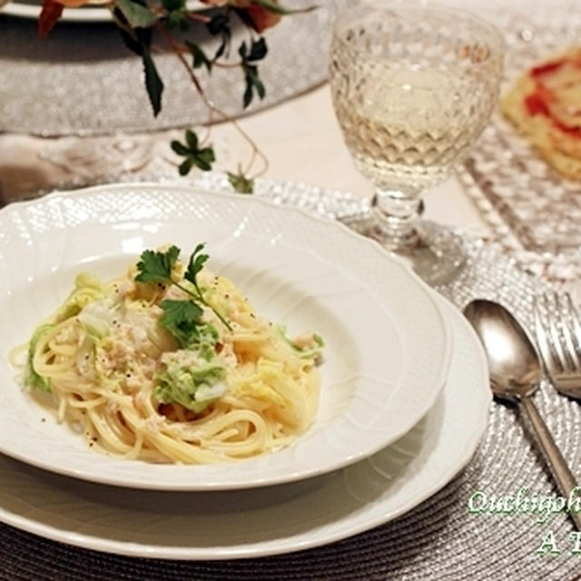 蟹と焼き白菜のクリームパスタ （レシピ）♪