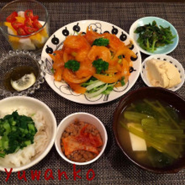 一杯飲んでから・・海老チリ定食。
