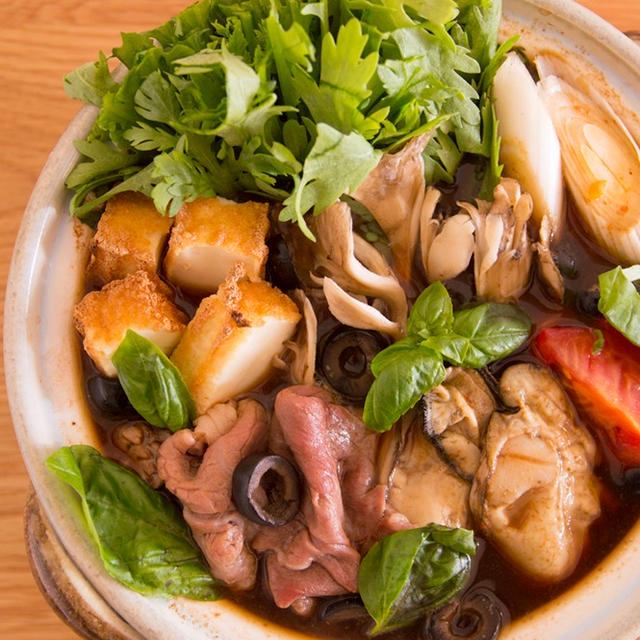 #626 牡蠣と牛肉のイタリア風赤味噌鍋