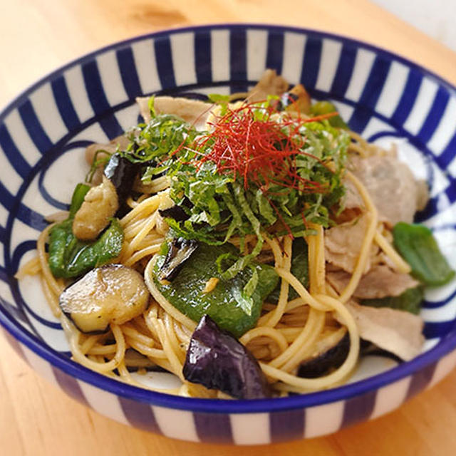 豚肉と揚げなすの和風パスタ